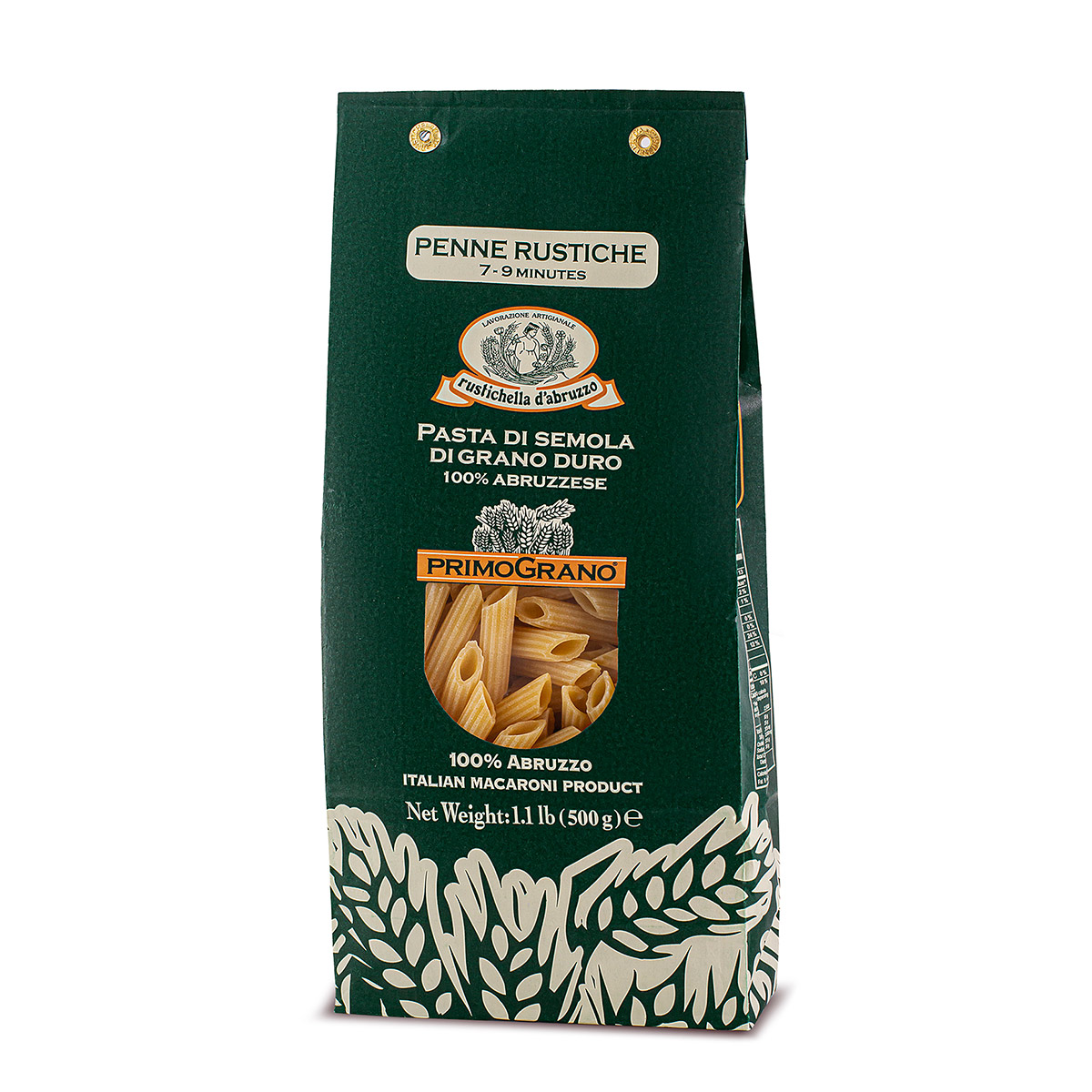 Rustichella d’Abruzzo Primo Grano Penne Rustiche - front of container - Schullo